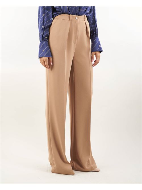 Straight trousers in woven crêpe fabric with emblem rivet Elisabetta Franchi ELISABETTA FRANCHI | Pants | PA02646E2032